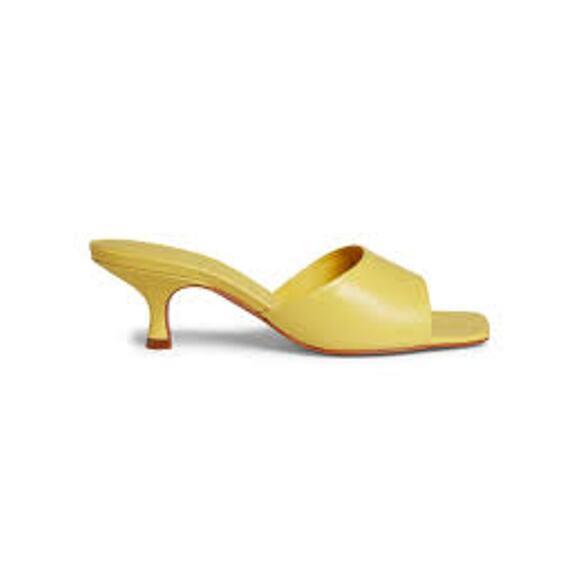Schutz Dethalia Leather Mules Heels in Citrus Yellow - Picture 2 of 9